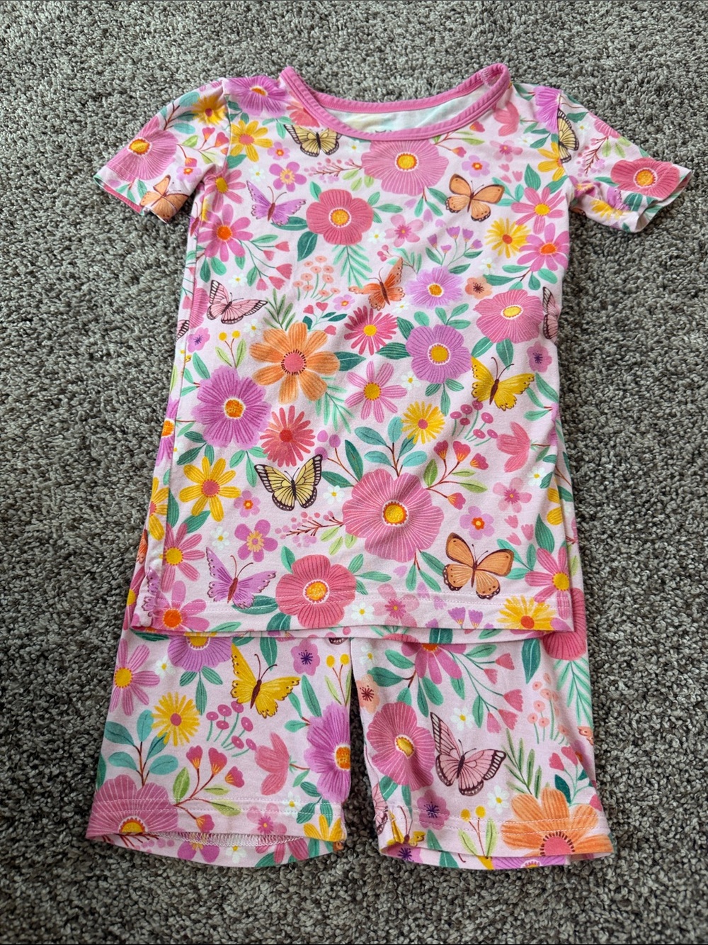Little Sleepies Pink Floral & Butterfly Short Pajama Set - Multicolor Flowers